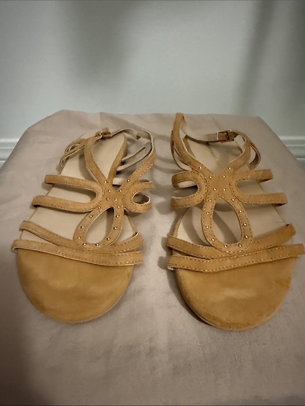 Anthropologie Tan Suede Strappy Stud Sandals